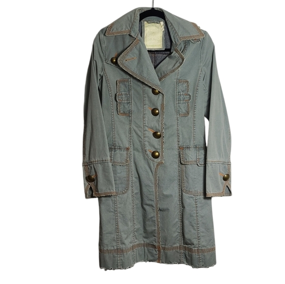 PAPARAZZI Vintage Mid Length 100% Cotton Distressed Jacket w/ Buttons Size Small